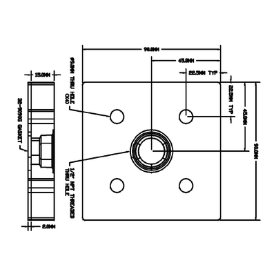 32-909012N-1SS MODULAR SOLUTIONS PNEUMATIC PLATE 90MM X 90MM WITH GASKET 1/2" NPT THREADED CENTER THRU HOLE